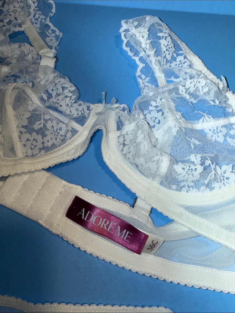 Adore Me White Sheer Lace Underwire Bra & Bikini Set - Picture 2 of 8